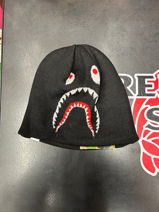 BAPE SHARK FACE BLACK PONR BEANIE (BRAND NEW)