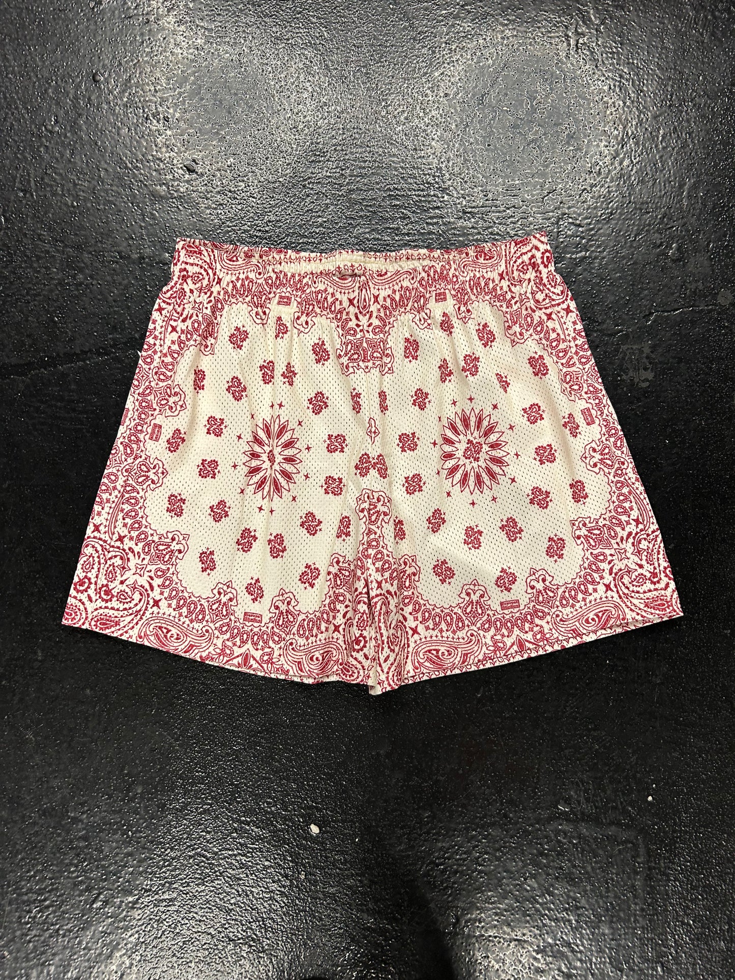 BRAVEST STUDIOS WHITE RED PAISLEY MESH SHORTS (BRAND NEW)