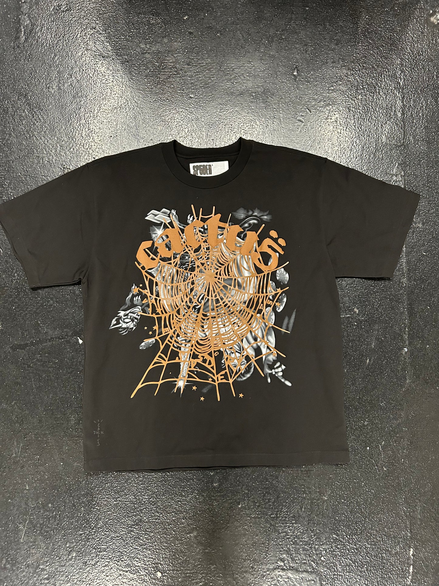 SP5DER X CACTUS JACK BRIWN WEBS BLACK TEE (BRAND NEW)