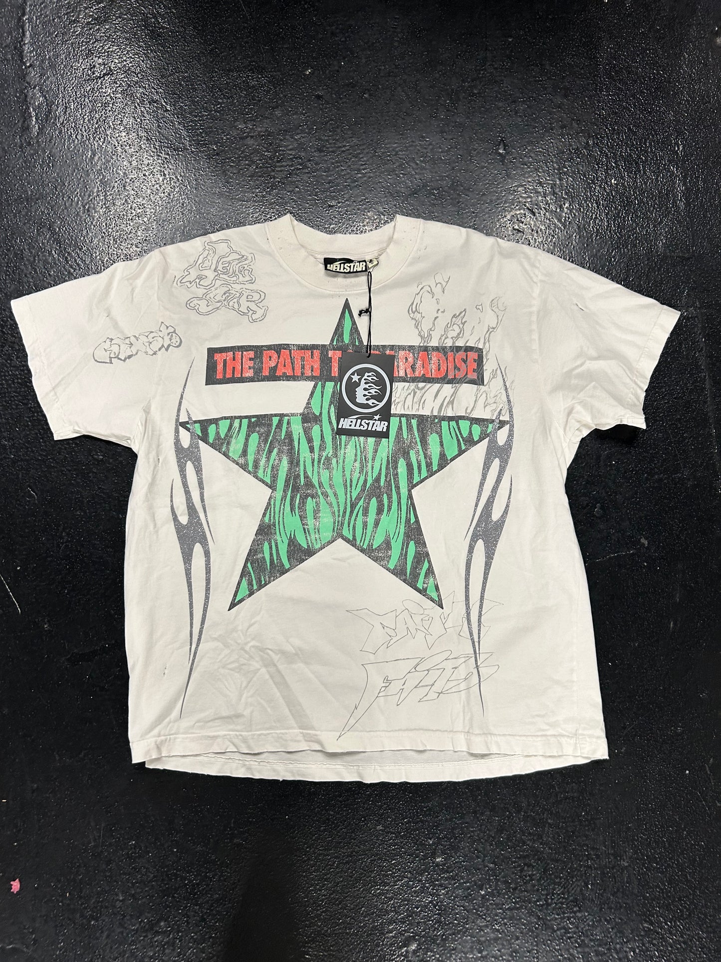 HELLSTAR THE PATH TO PARADISE GREEN STAR WHITE TEE (BRAND NEW)