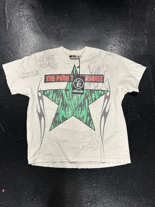 HELLSTAR THE PATH TO PARADISE GREEN STAR WHITE TEE (BRAND NEW)