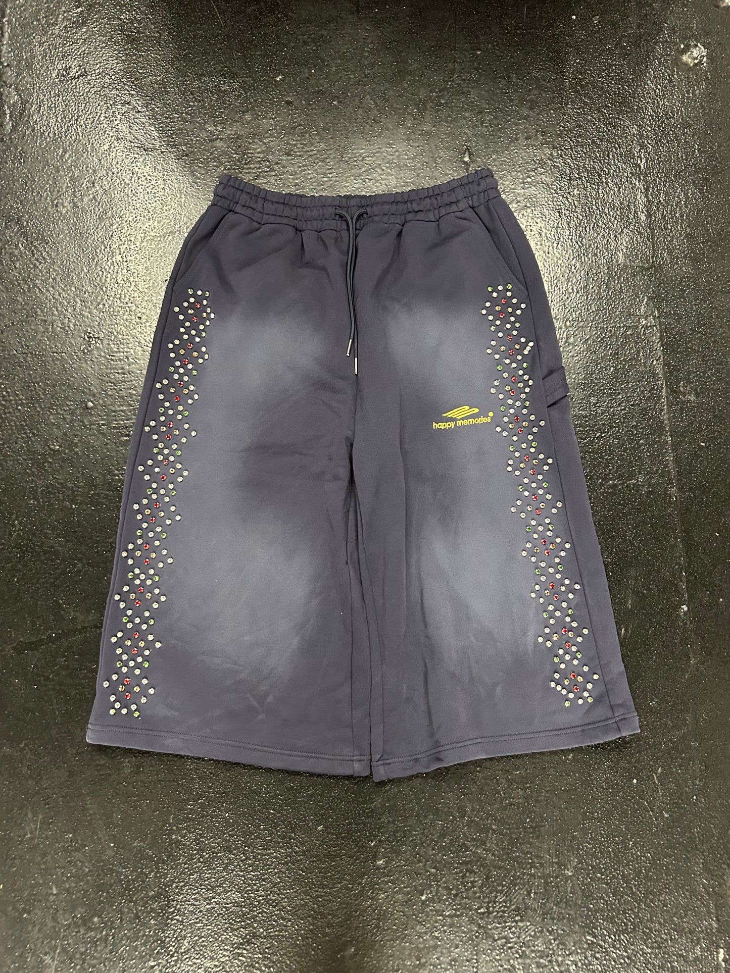 HAPPY MEMORIES HMDD BEDAZZLED BLUE 3/4 SHORTS (BRAND NEW)