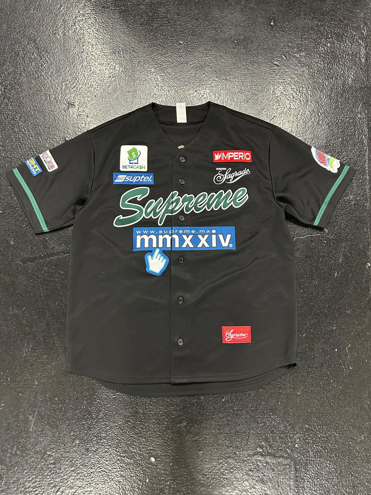 SUPREME BLACK GREEN BASEBALL JERSEY (BRAND NEW)