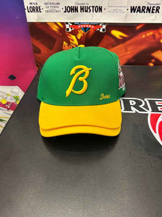 BOTTEGA DESIRES DOUBLE BRIM GREEN YELLOW HAT (BRAND NEW)