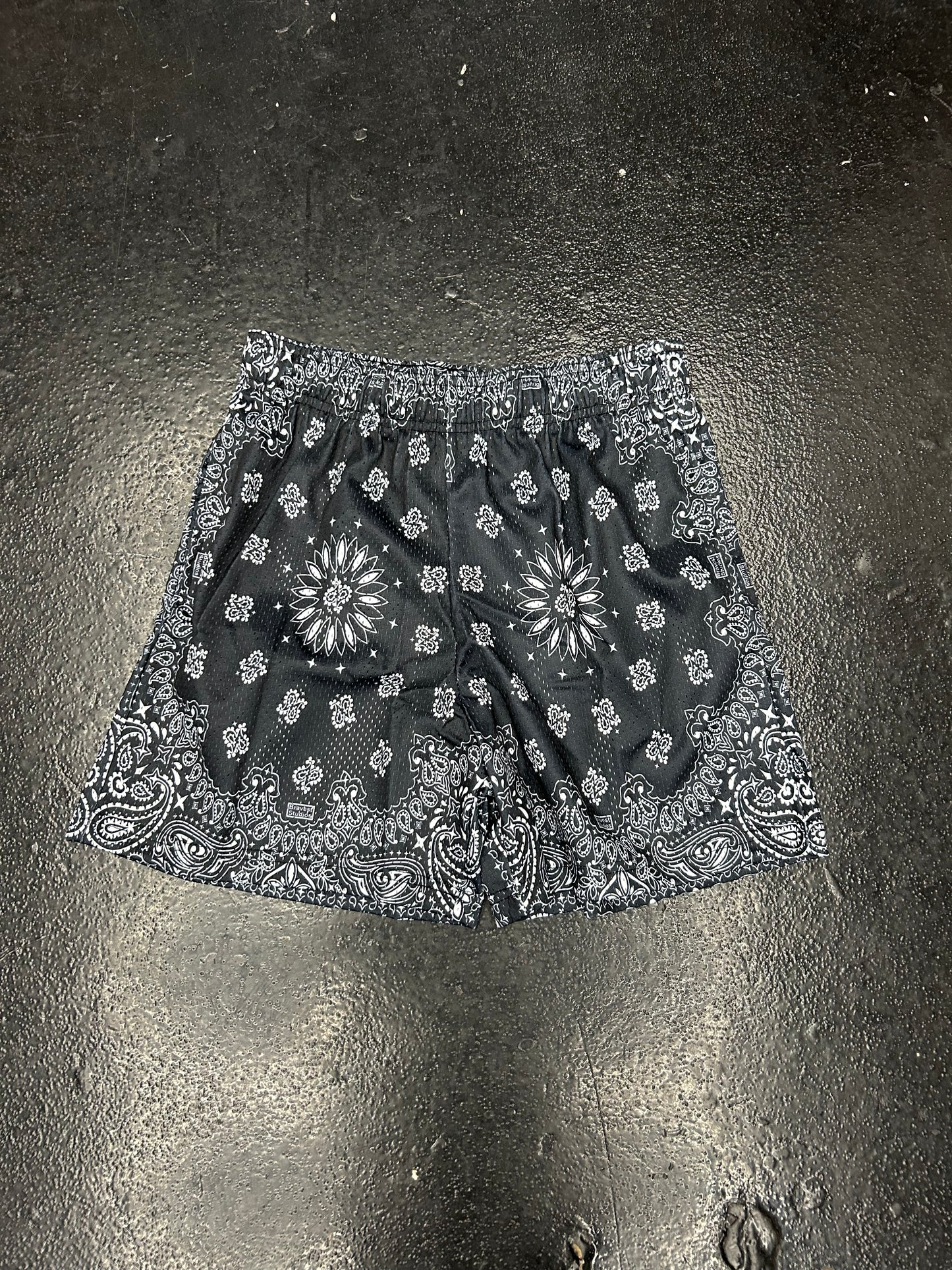 BRAVEST STUDIOS MESH BLACK PAISLEY SHORTS (BRAND NEW)