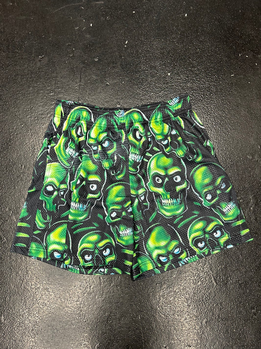 BRAVEST STUDIOS MESH GREEN SKULL SHORTS (BRAND NEW)