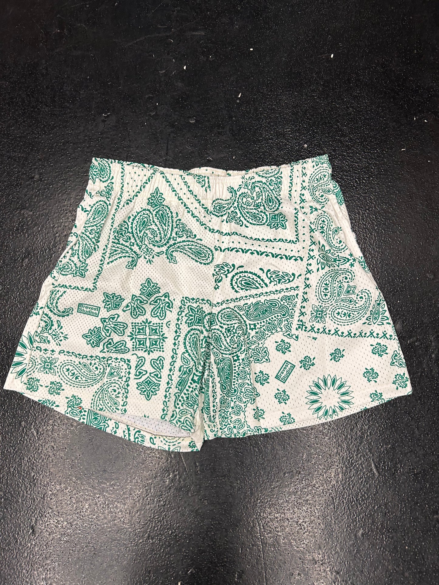 BRAVEST STUDIOS GREEN PAISLEY MESH SHORTS (BRAND NEW)