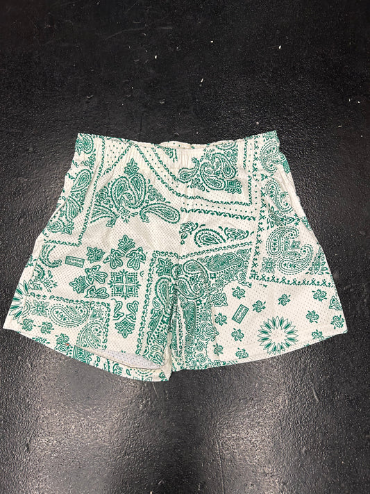 BRAVEST STUDIOS GREEN PAISLEY MESH SHORTS (BRAND NEW)