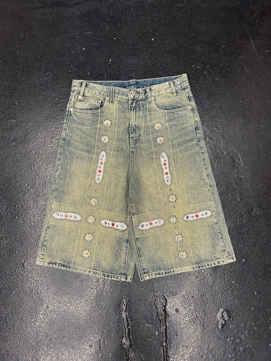 BRAVEST STUDIOS BEDAZZLED LONG JORTS (BRAND NEW)