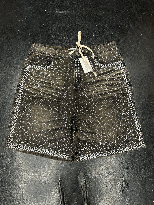VALE VALLEY BEDAZZLED BLACK DENIM SHORTS (BRAND NEW) (SIZE 36)