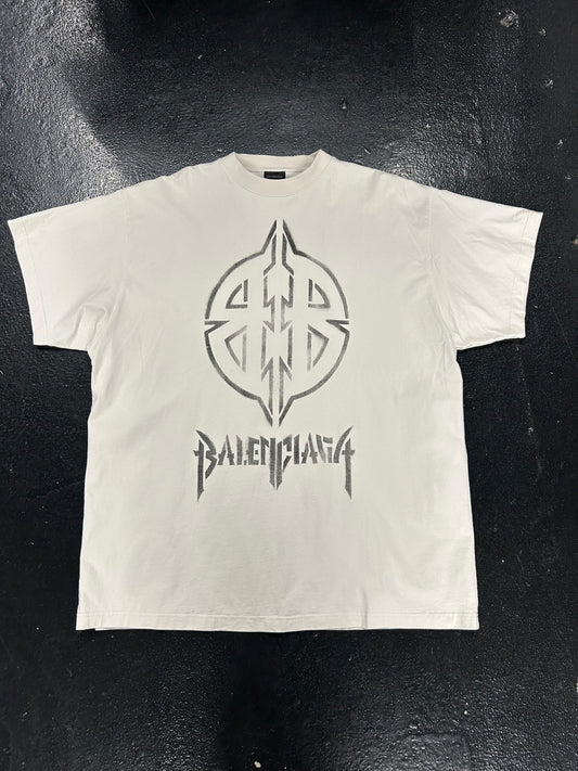 BALENCIAGA OVERSIZED LOGO WHITE TEE (PRE OWNED)