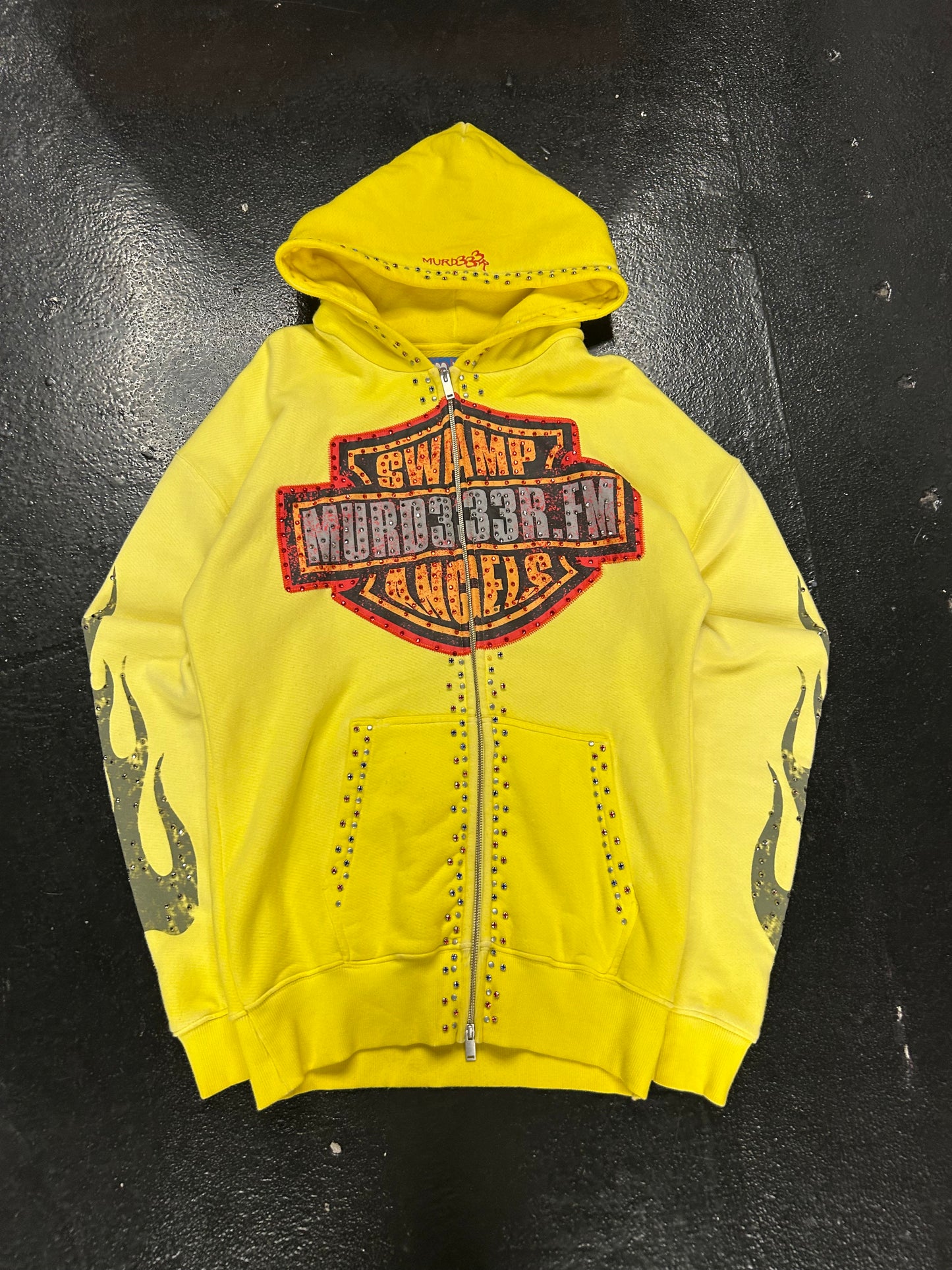 MURD333R FM SWAMP ANGELS HARLEY DAVIDSON YELLOW ZIP UP HOODIE (VNDS)