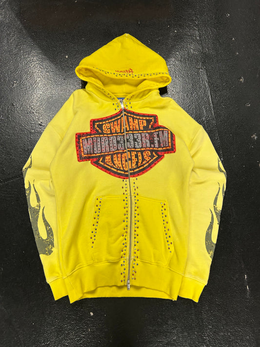 MURD333R FM SWAMP ANGELS HARLEY DAVIDSON YELLOW ZIP UP HOODIE (VNDS)