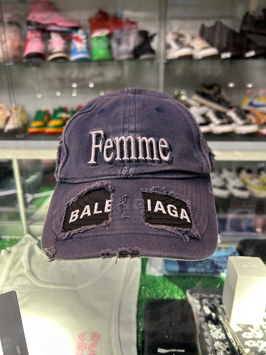 BALENCIAGA FEMME THRASHED DOUBLE LAYERED DENIM HAT (PRE OWNED)