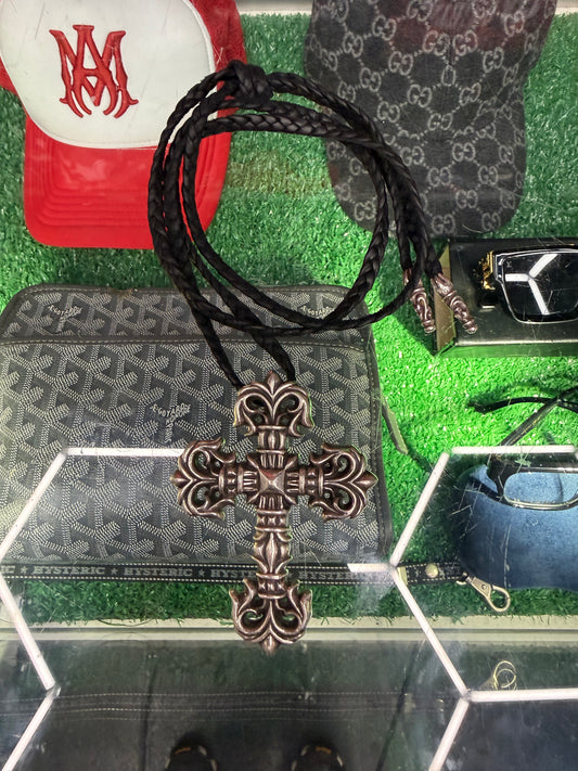 CHROME HEARTS LARGE FILIGREE CROSS W/ BRAIDED ROPE CHAIN