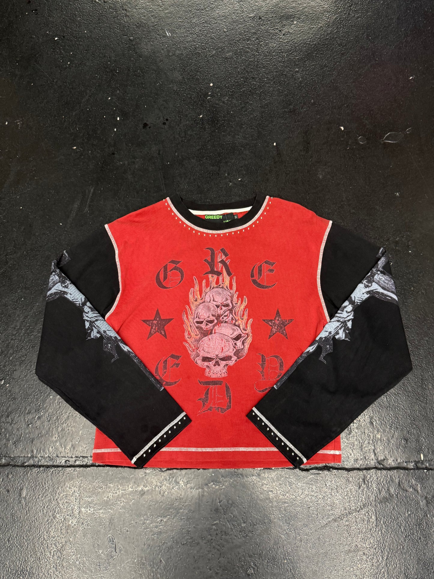 GREEDY UNIT STUDDED LONG SLEEVE T-SHIRT (PRE-OWNED)