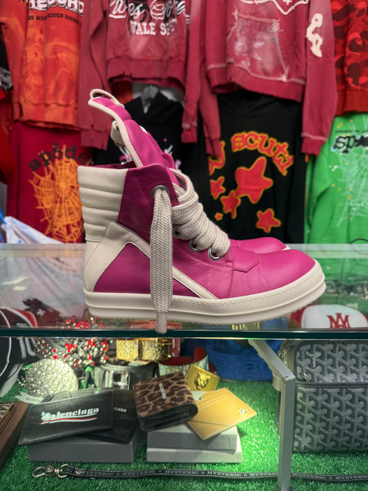 RICK OWENS PINK JUMBO LACE GEOBASKETS (PRE-OWNED NO BOX)