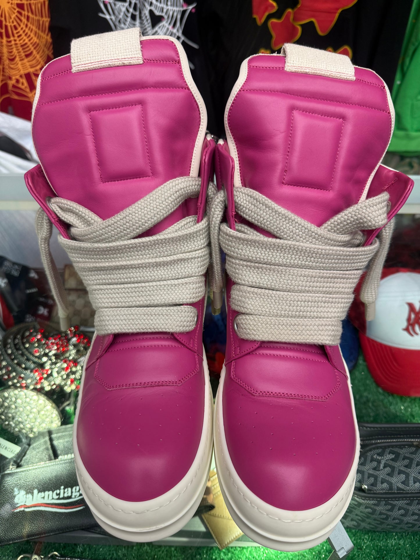 RICK OWENS PINK JUMBO LACE GEOBASKETS (PRE-OWNED NO BOX)