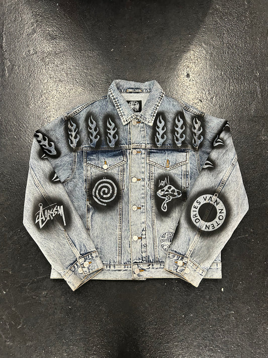 STUSSY X DRIES VAN NOTEN STENCIL DENIM JACKET (PRE-OWNED)