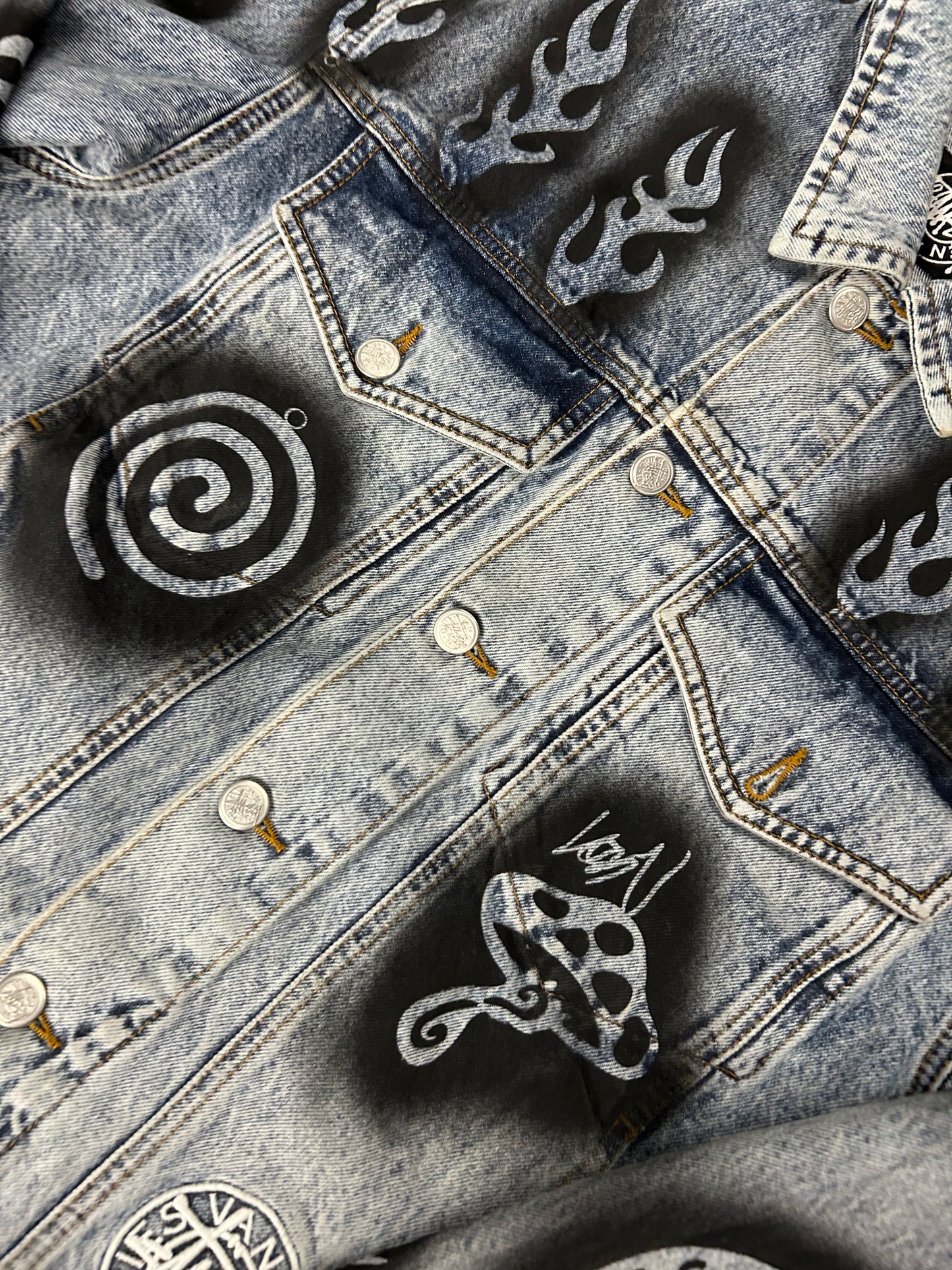 STUSSY X DRIES VAN NOTEN STENCIL DENIM JACKET (PRE-OWNED)