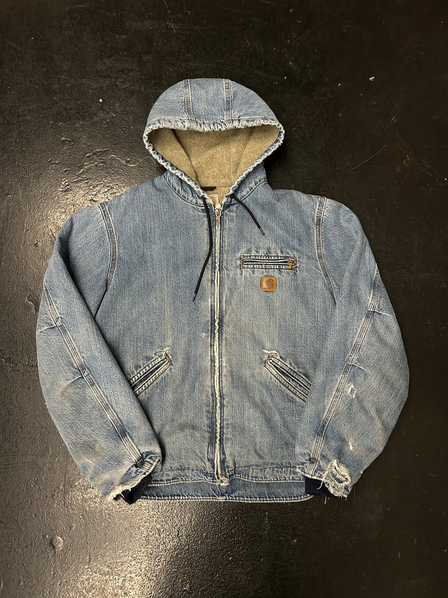 CARHARTT DENIM SHERPA-LINED HOODED JACKET (PRE-OWNED)