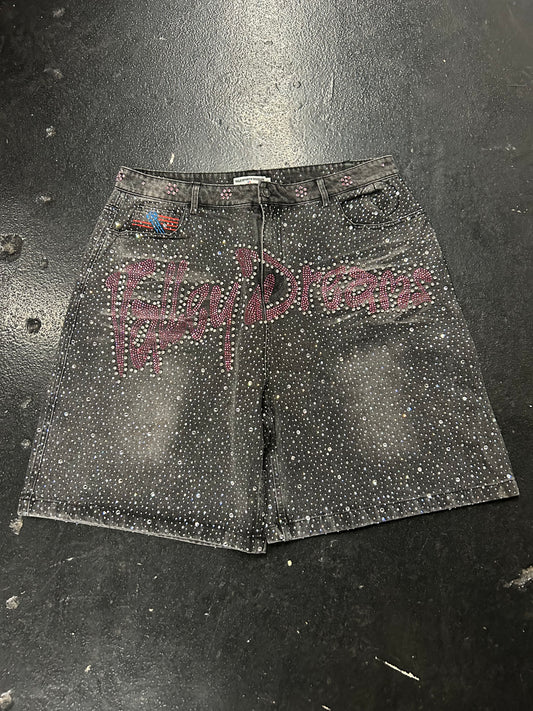 VALE VALLEY DREAMS ICED OUT BLACK JORTS (PRE-OWNED)