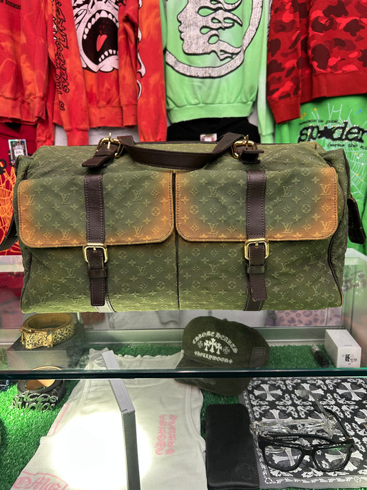 LOUIS VUITTON MINI LIN MONOGRAM DUFFLE BAG GREEN CANVAS / BROWN LEATHER TRIM (PRE-OWNED)