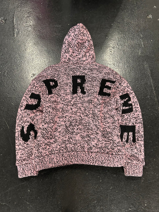 SUPREME FAUX SHEARLING LINED ZIP UP HOODED SWEATER “PINK MÉLANGE” (PRE-OWNED)