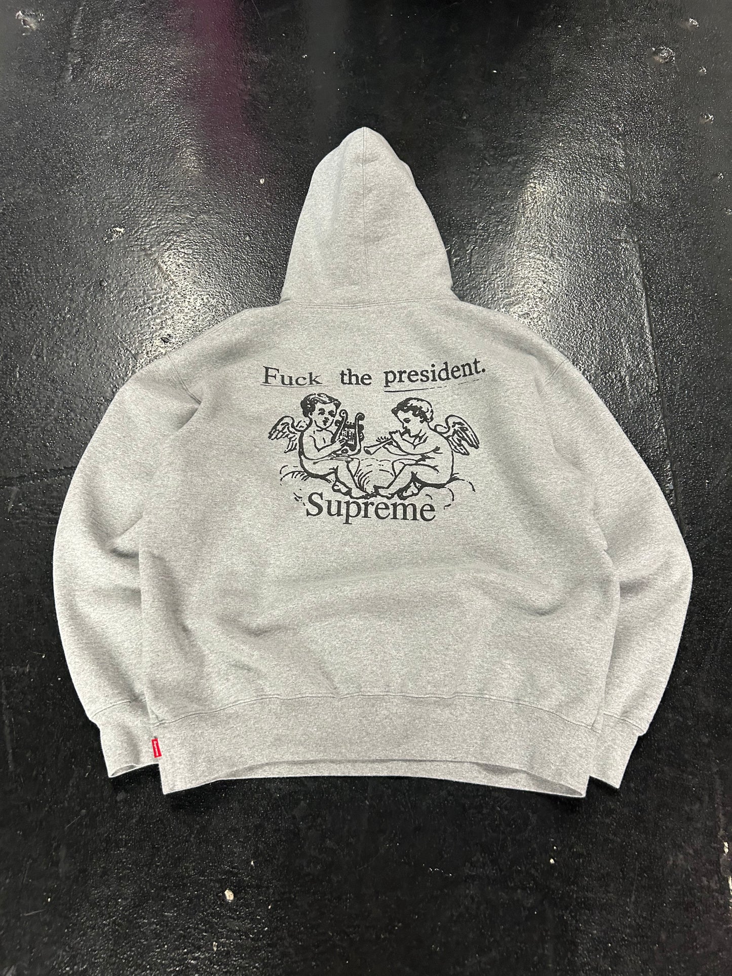 SUPREME “FUCK THE PRESIDENT” HEATHER GREY HOODIE (PRE-OWNED)