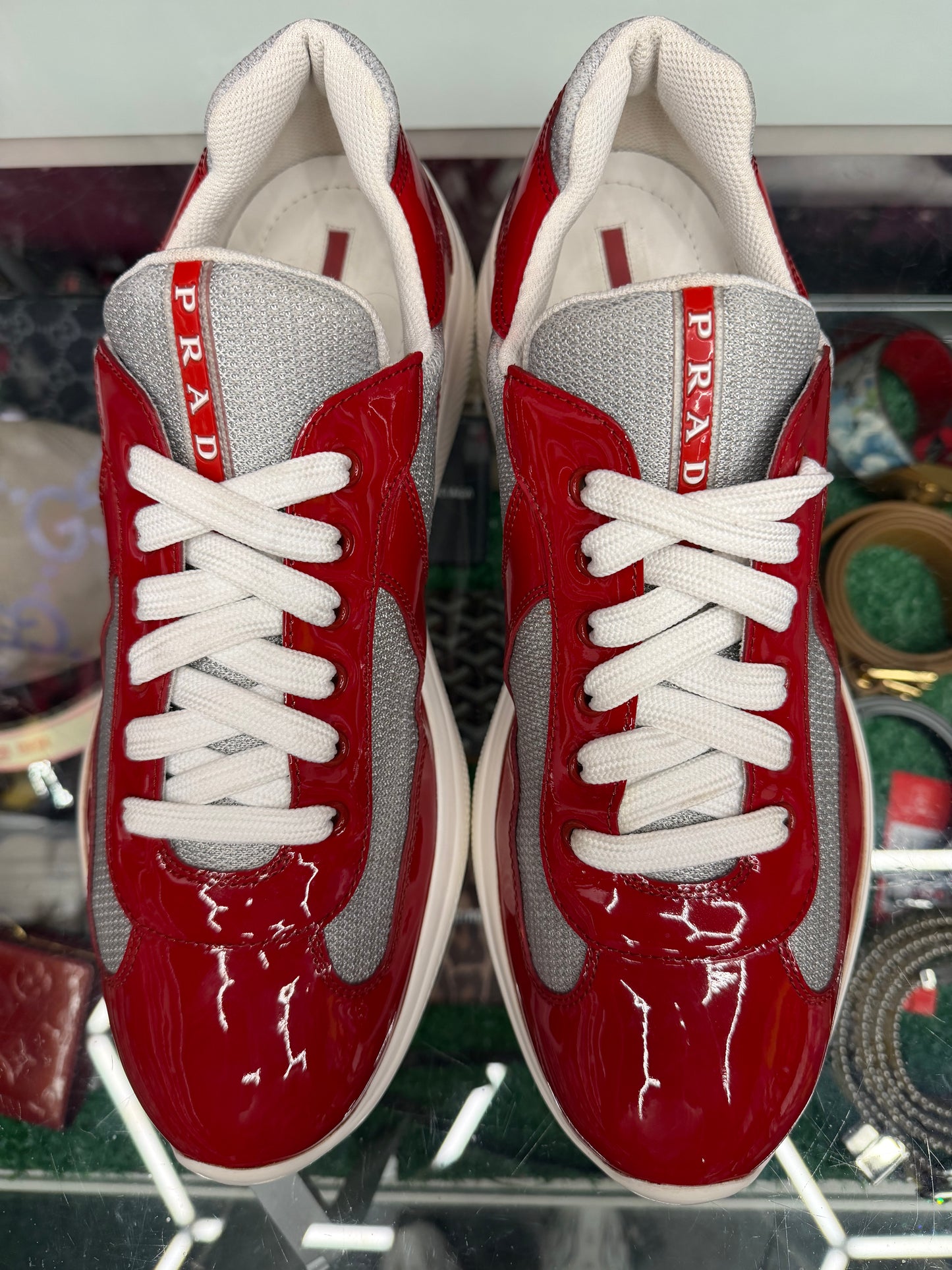 PRADA AMERICA CUPS RED PATENT LEATHER (PRE-OWNED W/ BOX)