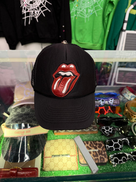 CHROME HEARTS ROLLING STONES LEATHER PATCH TRUCKER HAT (PRE-OWNED)