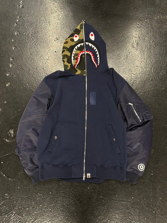 BAPE A BATHING APE MILITARY SHARK RELAXED FIT FULL ZIP HOODIE (PRE-OWNED)