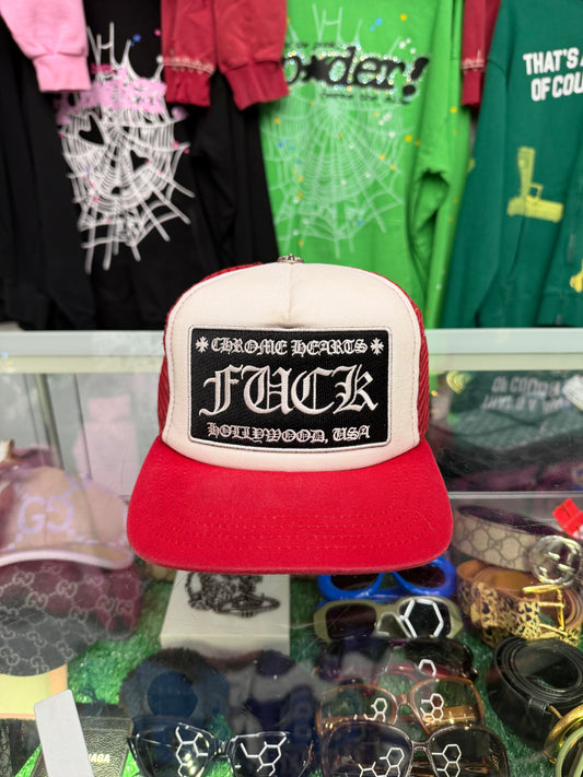CHROME HEARTS RED F**K HOLLYWOOD TRUCKER HAT (PRE-OWNED)
