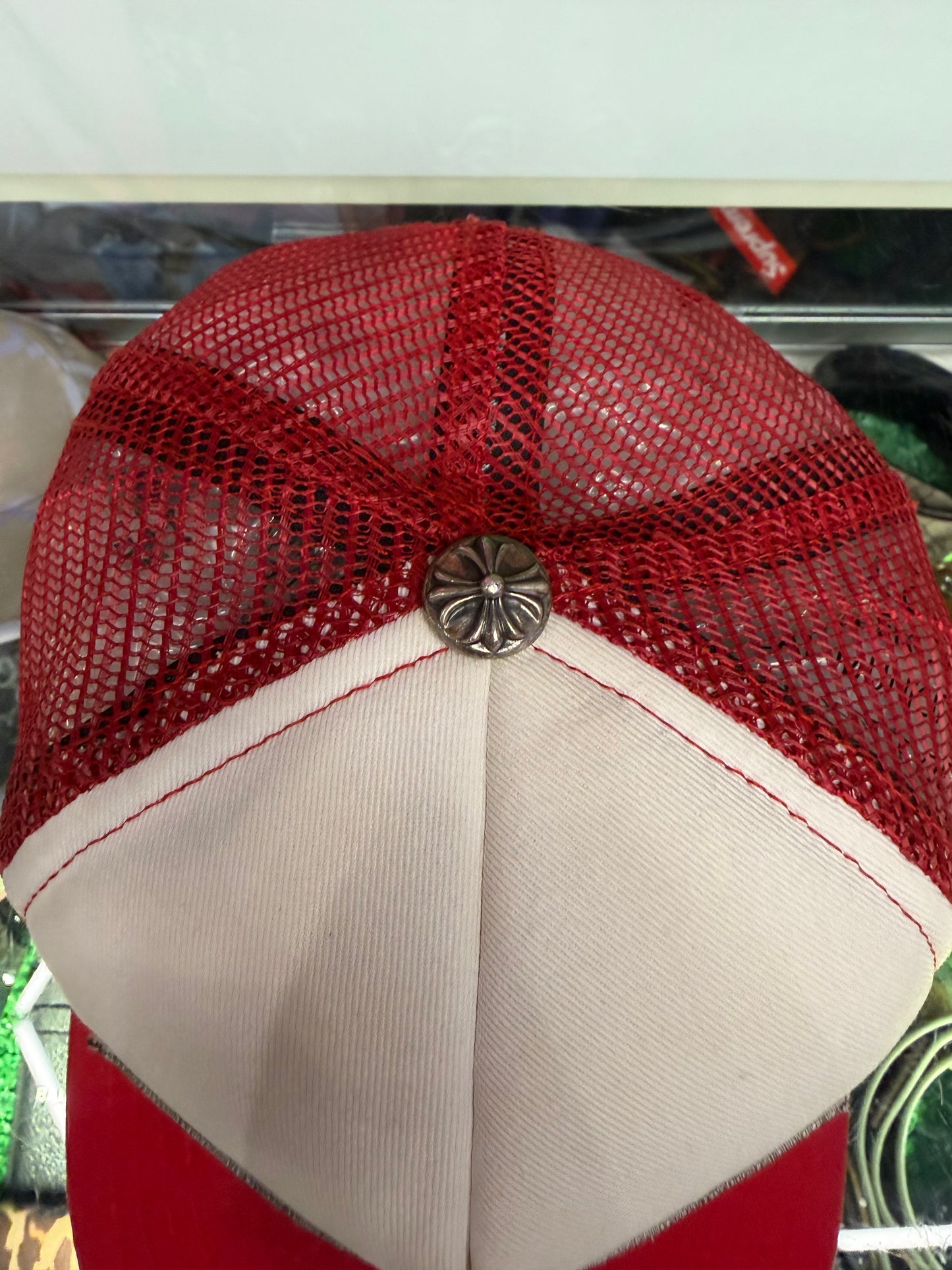 CHROME HEARTS RED F**K HOLLYWOOD TRUCKER HAT (PRE-OWNED)