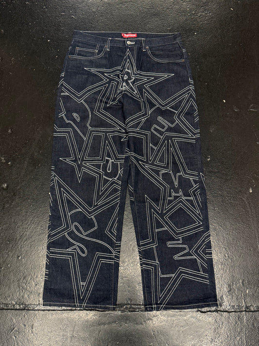 SUPREME STARS TOPSTITCH BAGGY JEANS (PRE-OWNED)