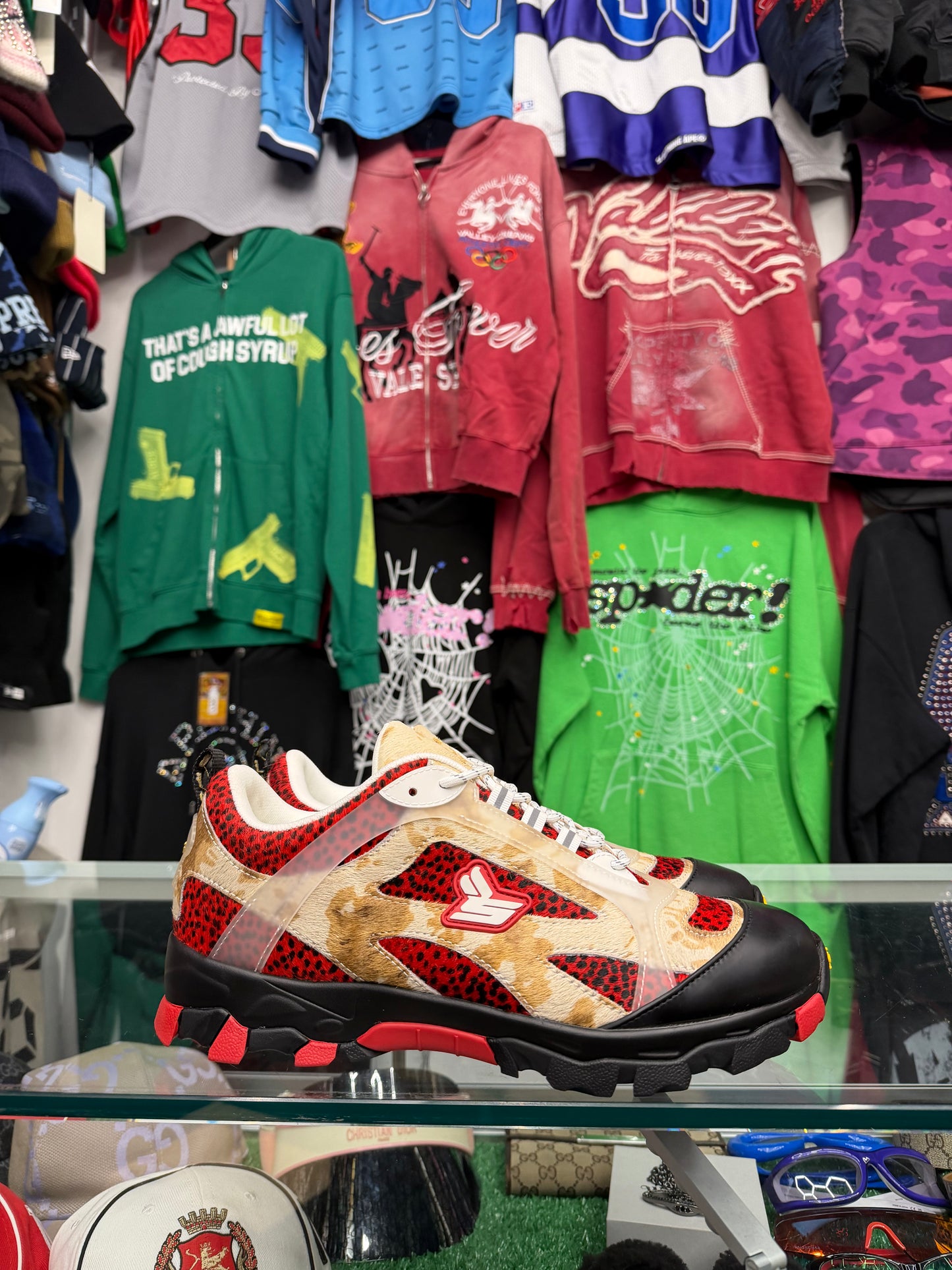 SICKO DIAMOND RED CHEETAH FLIP HIKING SHOE (BRAND NEW)