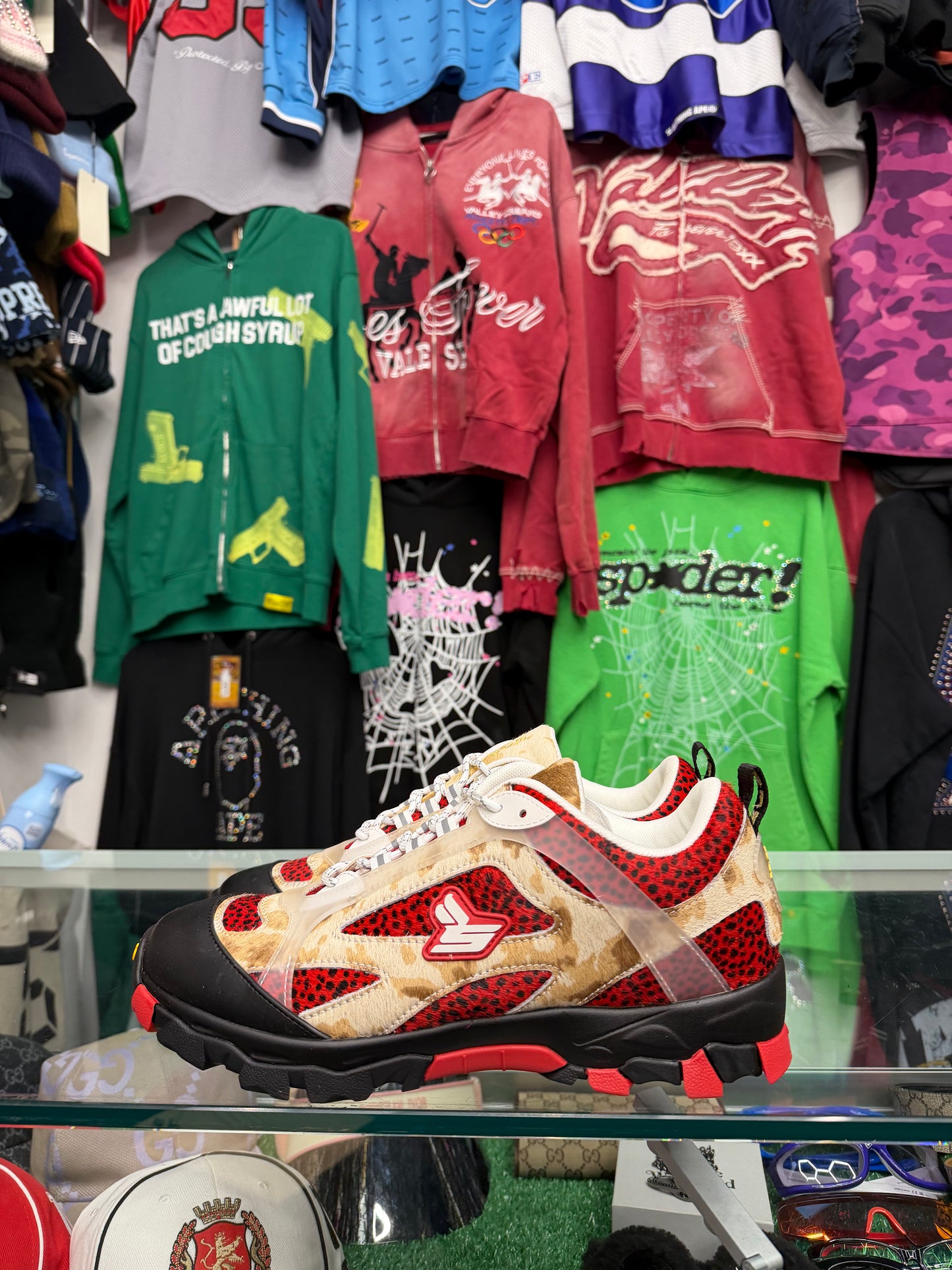 SICKO DIAMOND RED CHEETAH FLIP HIKING SHOE (BRAND NEW)