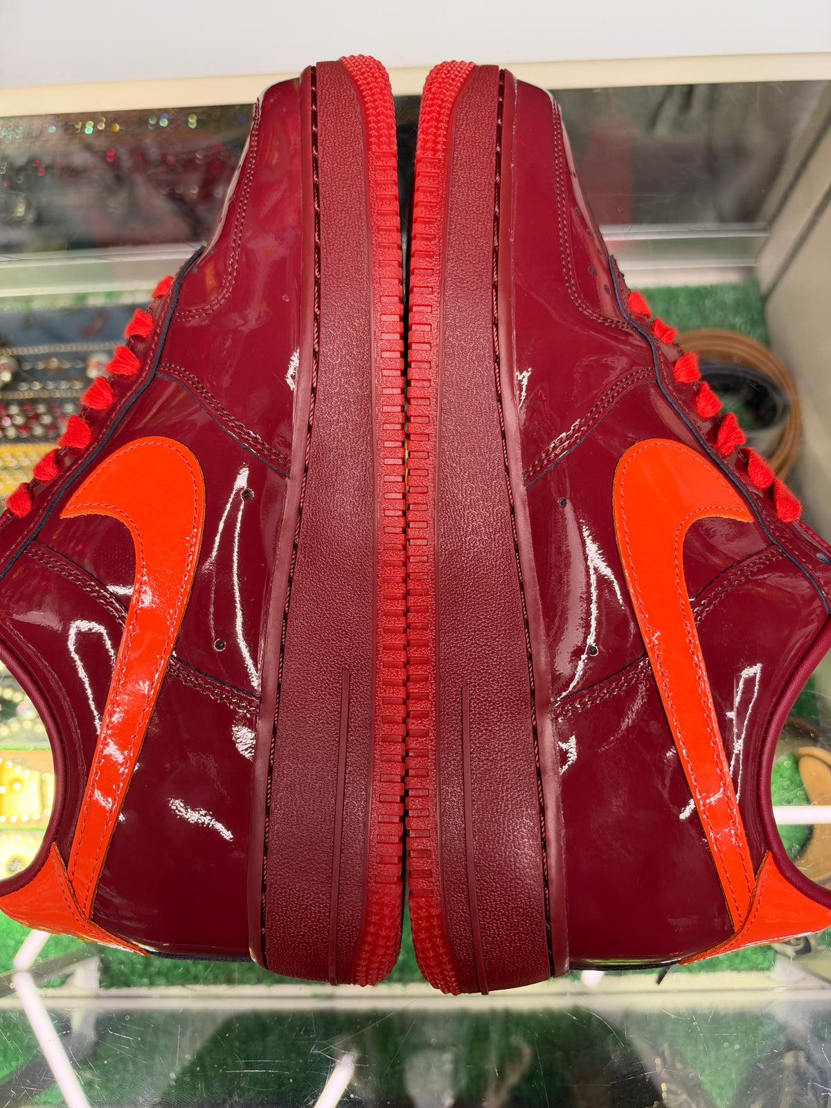 NIKE AIRFORCE 1 PATENT LEATHER DARK TEAM RED SAFETY ORANGE (PRE-OWNED)