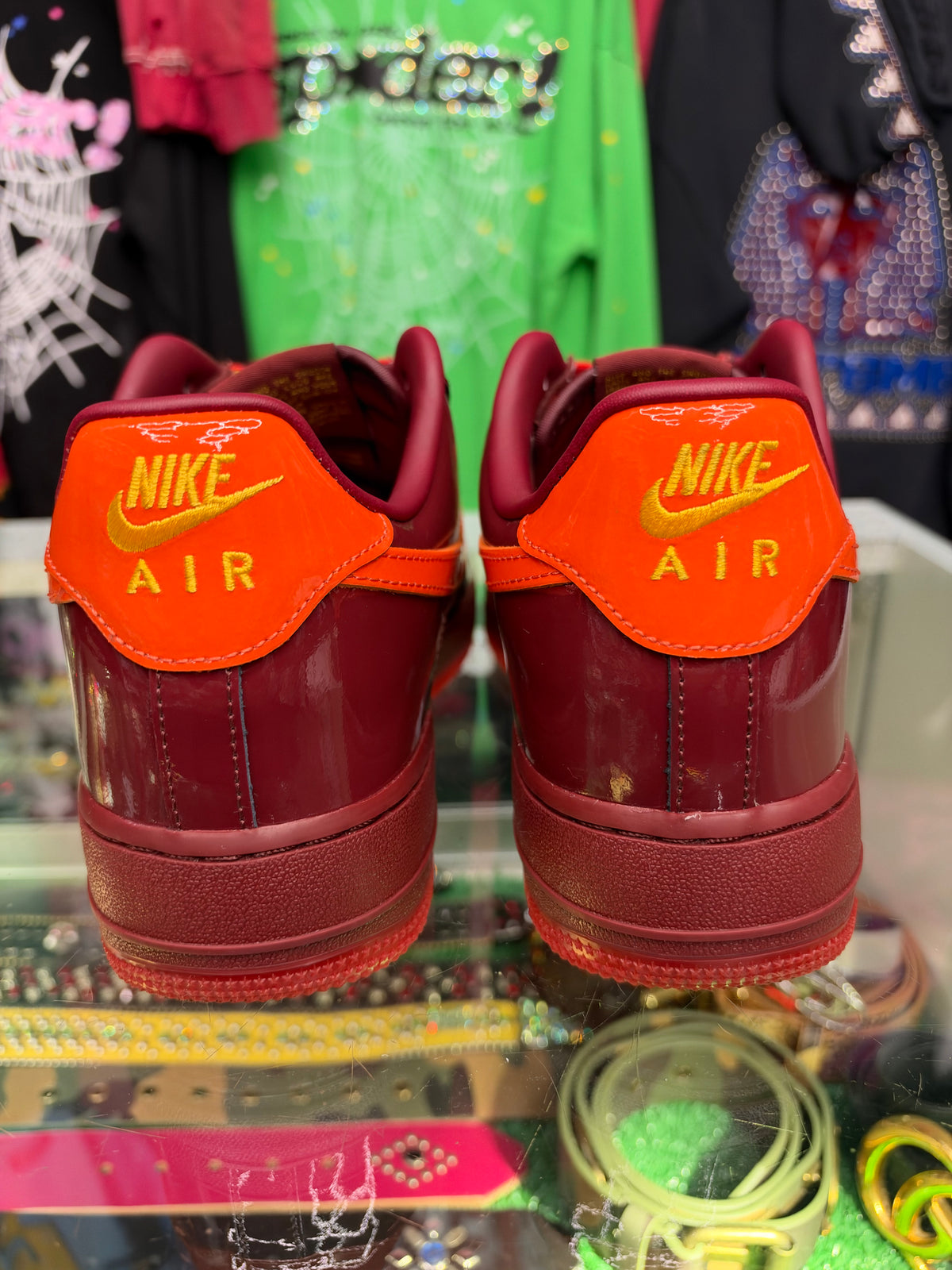 NIKE AIRFORCE 1 PATENT LEATHER DARK TEAM RED SAFETY ORANGE (PRE-OWNED)