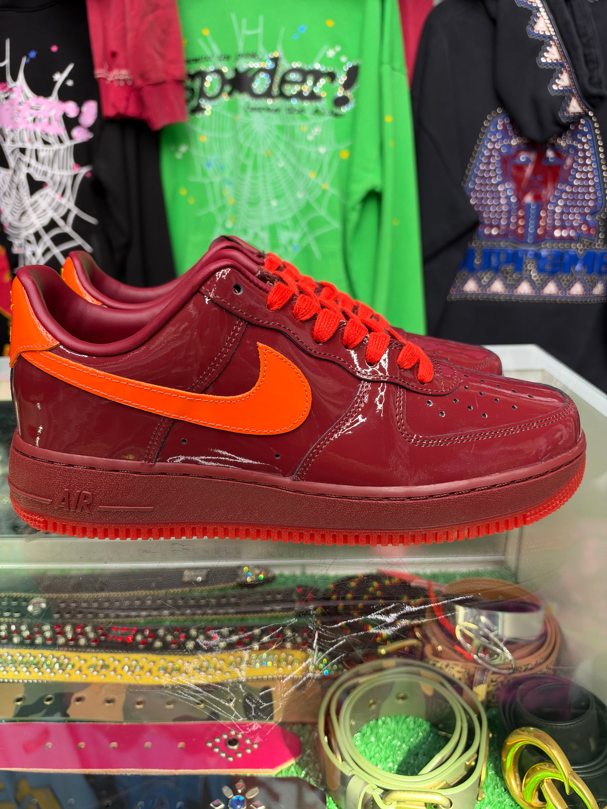 NIKE AIRFORCE 1 PATENT LEATHER DARK TEAM RED SAFETY ORANGE (PRE-OWNED)